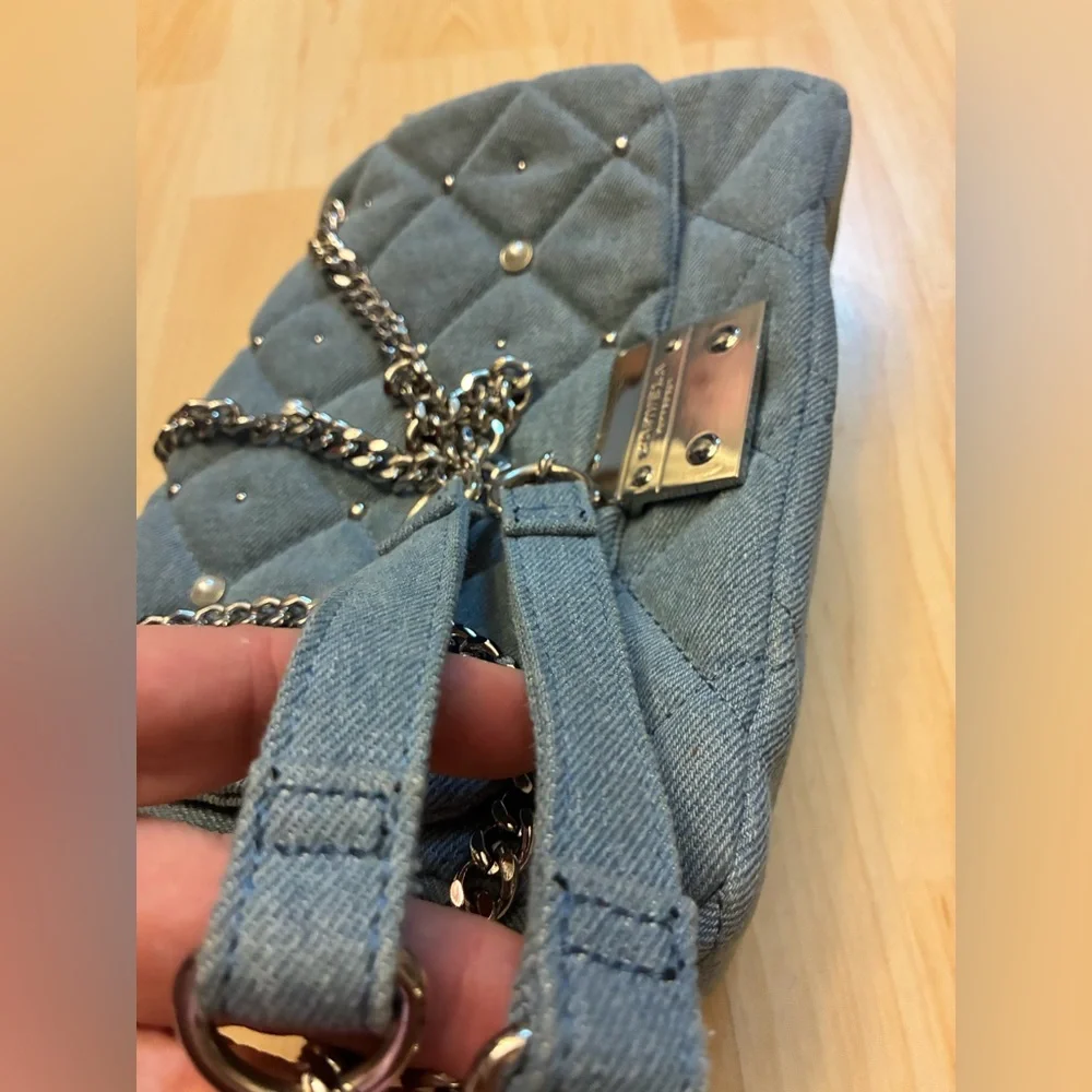 Kurt Geiger Quilted Blue Chain-Handle Shoulder Bag
